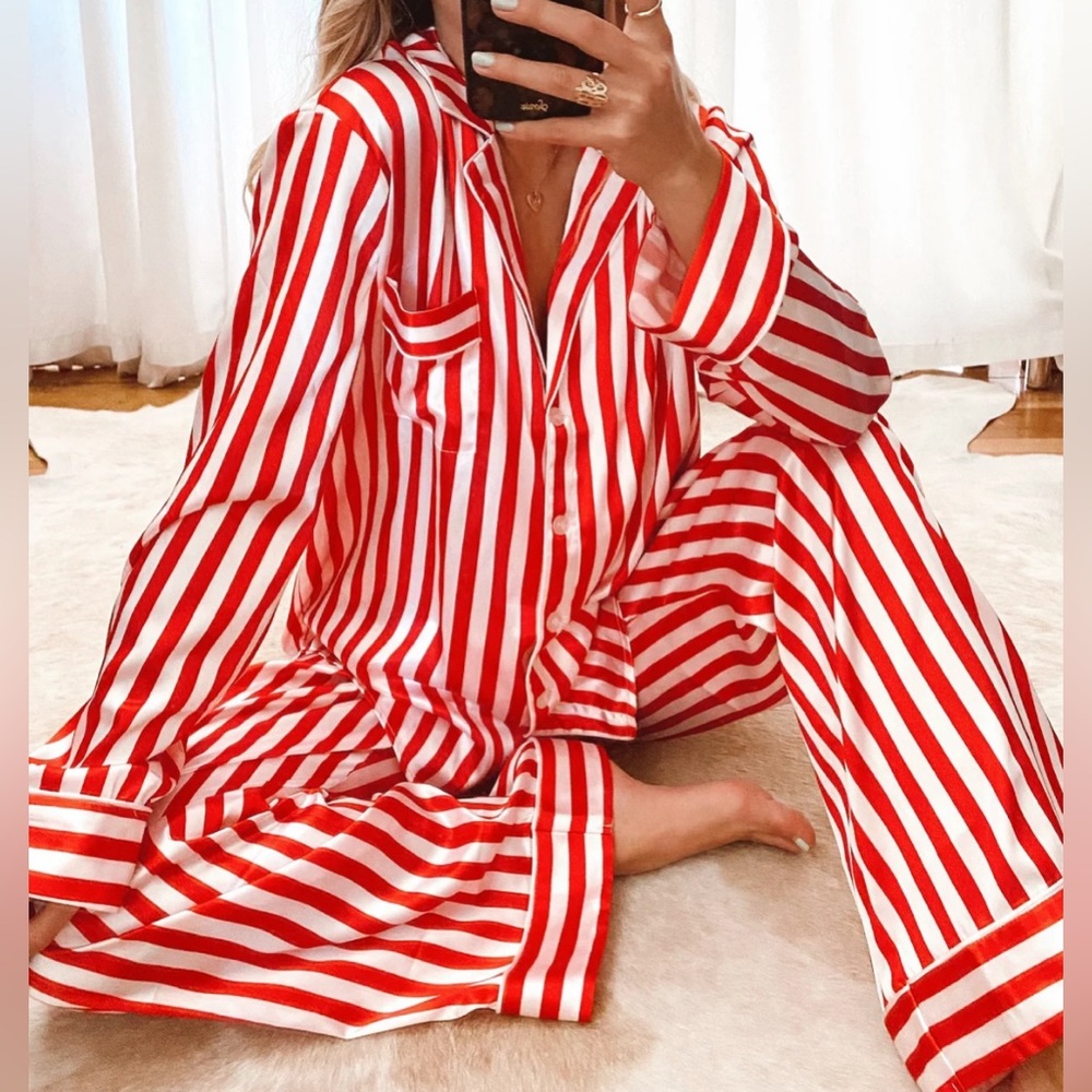 Show Me Your Mumu Classic PJ Set in Peppermint Stripe Red